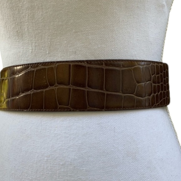 Genuine PRADA brown shine croc pattern leather belt  wide belt 28 main image 14
